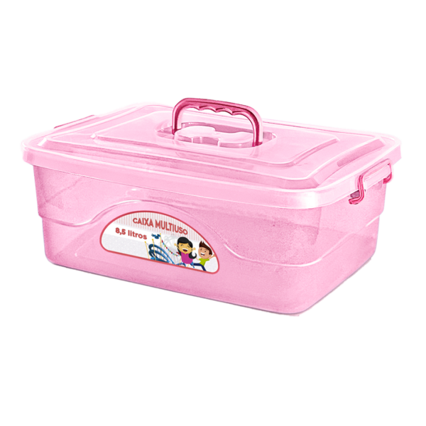 Caixa Infantil Multiuso Translúcida Rosa 8,5L