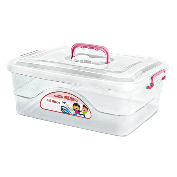 Caixa Infantil Multiuso Transparente Rosa 8,5L